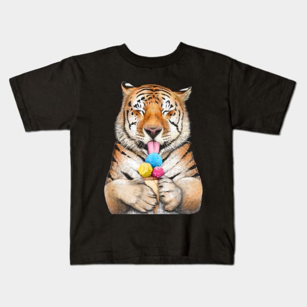 Tiger with ice cream Kids T-Shirt by kodamorkovkart